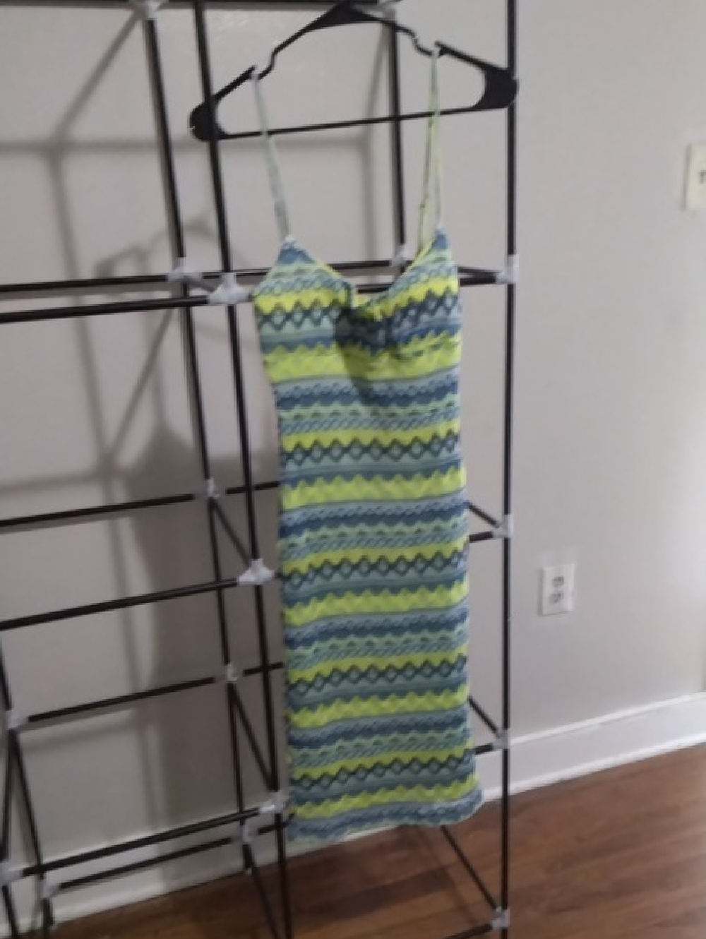 Derek Heart Lime Green and Blue Zigzag Striped Spaghetti Strap Dress